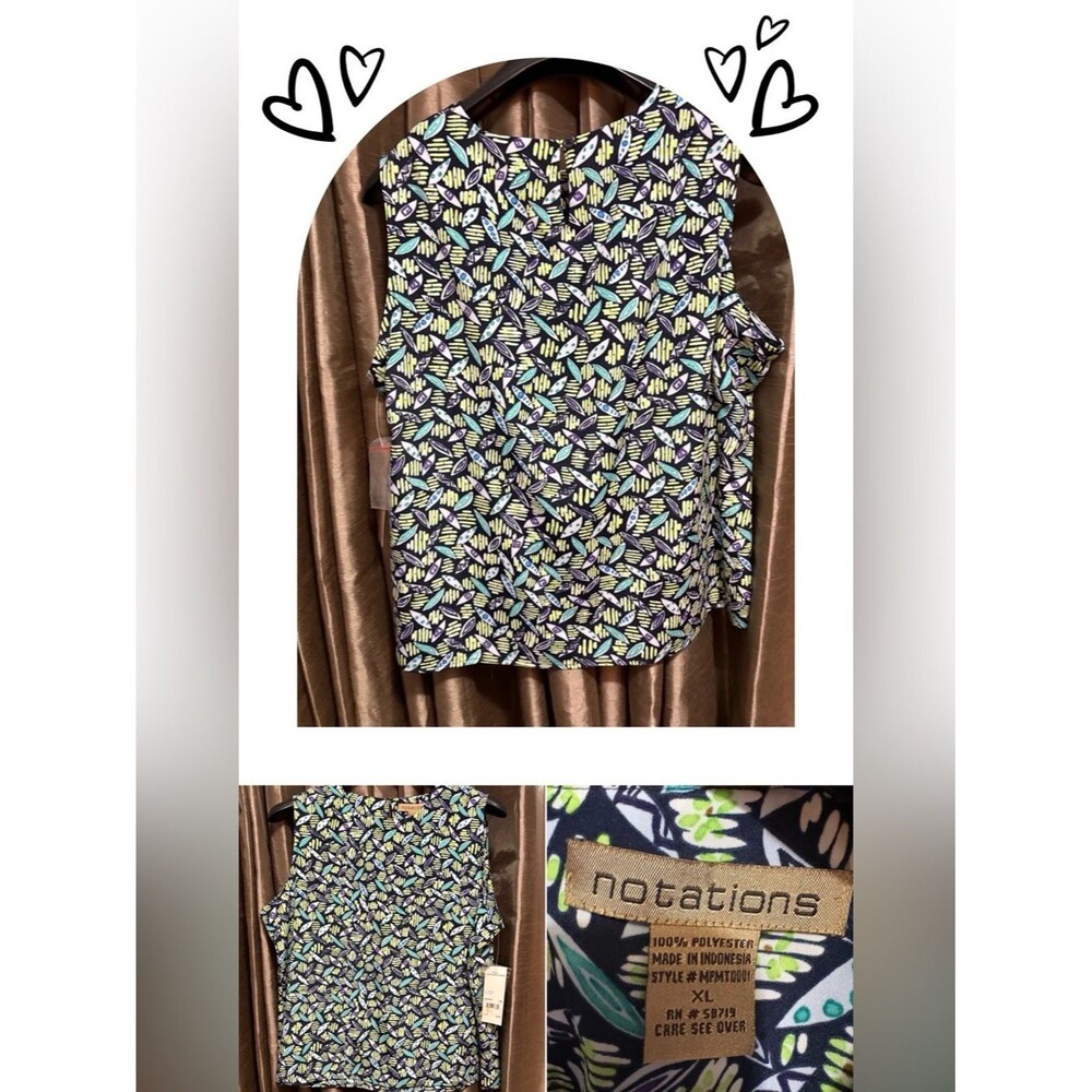 Notations Black Sleeveless Top with Teal, Yellow & Purple Abstract Print #1973